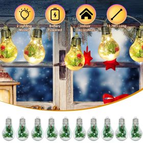 13.78FT Christmas Snow Globe String Light Battery Powered 10 LED Bulbs Indoor Christmas Lights with Pine Needles Snowflakes Berries