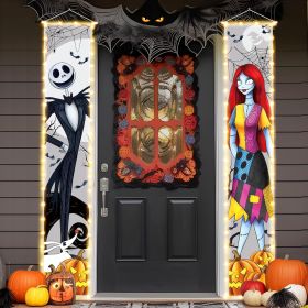Jack Sally Lighted Banners Porch Signs Halloween Decor Christmas Nightmare Hanging Banner Halloween Decorations Outdoor Horror Poster for Indoor