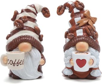 2PCS Coffee Gnomes Figurines - Swedish Tomte Elf Dwarf Decor for Bar, Home, Gifts, Holiday Coffee Corner Decoration