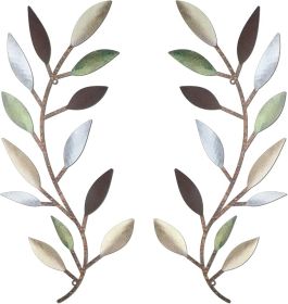 2 Pieces Metal Tree Leaf Wall Decor Vine Olive Branch Leaf Wall Art Living Room, Hallway Wall Decor Outdoor Decoration(Colorful)