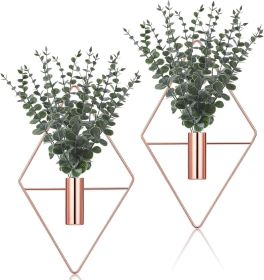 8 Pcs Hanging Planters with Artificial Eucalyptus Metal Hanging Vase Indoor Plants Holder Modern Geometric Boho Bathroom Wall Decor for Living Ro