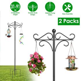 Shepherds Hook for Outdoor, 5-Prong Base Adjustable Height Garden Hook with Dual Sided Hooks, Sturdy Iron Metal Hanger for Bird Feeders, Lanterns