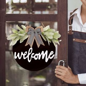 Welcome Wreath Sign for Front Door Porch Decor Farmhouse Front Door Wreath Rustic Style - Round Hanging Spring Summer Christmas Decoration for Ho (Color: Black)