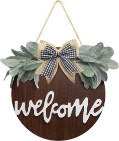 Welcome Wreath Sign for Front Door Porch Decor Farmhouse Front Door Wreath Rustic Style - Round Hanging Spring Summer Christmas Decoration for Ho (Color: Brown)