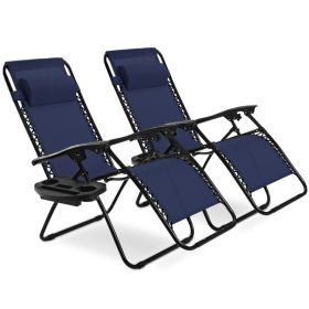 2 Pieces Oversize Lounge Chair with Cup Holder of Heavy Duty for outdoor (Color: Navy)